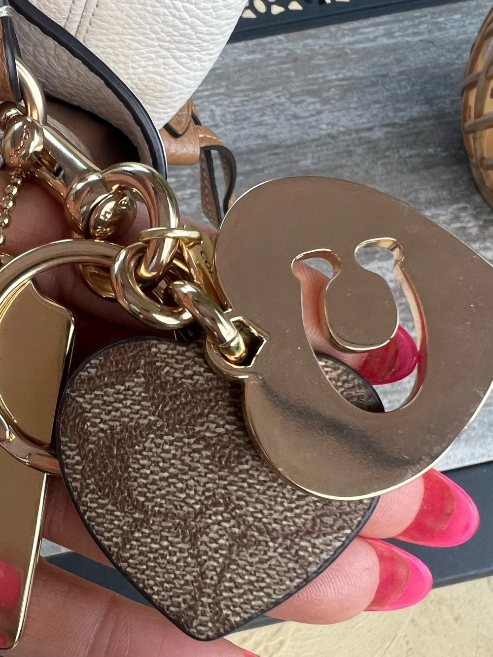 Coach Signature Canvas/ Metal Heart Cutout Key Ring / Bag Charm ✨